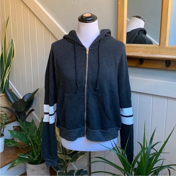 Wildfox Varsity Stripe Hoodie in Grey/Black with White Stripes - Picture 2 of 14